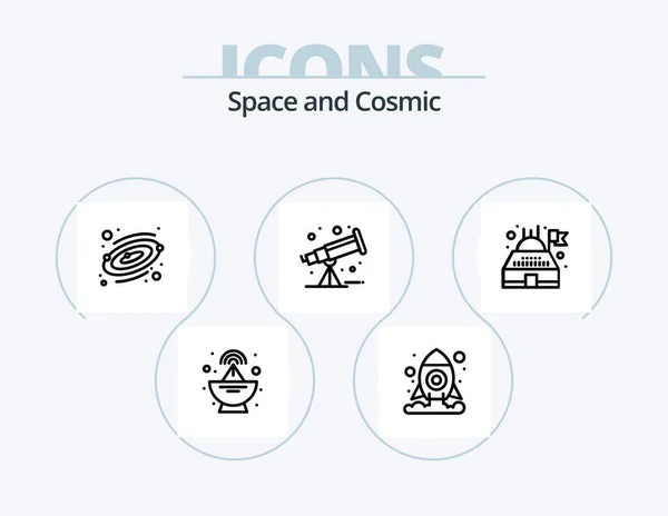 Space Line Icon Pack Icon Design Sputnik Satellite Saturn Telecommunication — Vector de stock