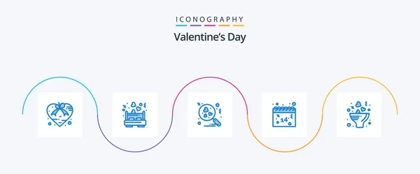 Valentines Day Blue Icon Pack Including Flower Valentines Love Bed - Stok Vektor