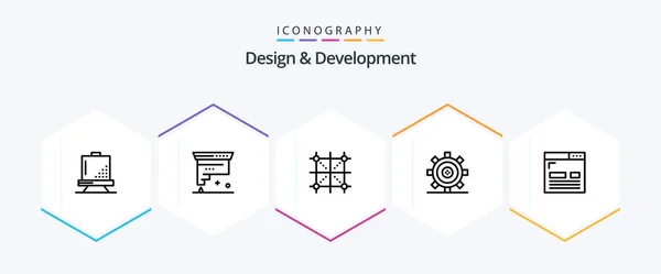 Design Development Line Icon Pack Including Development Coding Development Rule — Stock Vector