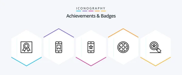 Achievements Badges Line Icon Pack Including Badge Achievements Award Wreath — Stockvector