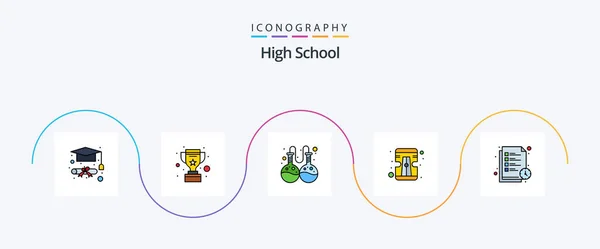 High School Line Filled Flat Icon Pack Including Study Timetable — 图库矢量图片