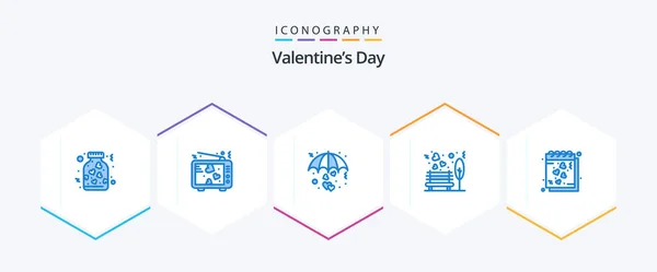 Valentines Day Blue Icon Pack Including Park Love Valentine Bench — Vettoriale Stock