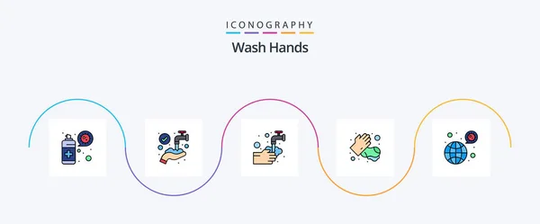 Wash Hands Line Filled Flat Icon Pack Including Worldwide Medical — Vector de stock