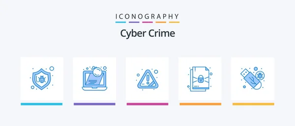 Cyber Crime Blue Icon Pack Including Drive Lock Laptop Document — стоковый вектор