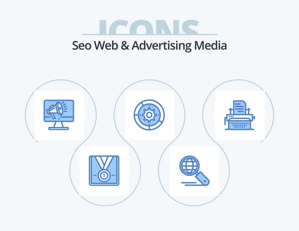 Seo Web Advertising Media Blue Icon Pack Icon Design Engine — Stock Vector