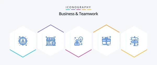 Business Teamwork Blue Icon Pack Including Strategy Direction Business — Stockvector