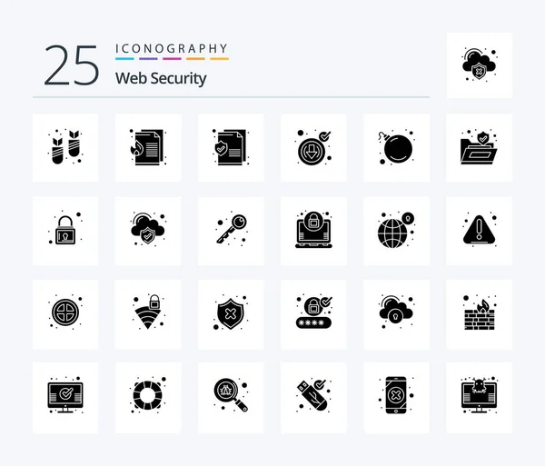 Web Security Solid Glyph Icon Pack Including Virus Bomb Document — Stockový vektor