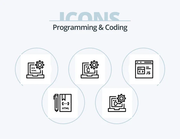 Programming Coding Line Icon Pack Icon Design Coding Development Process — Stok Vektör