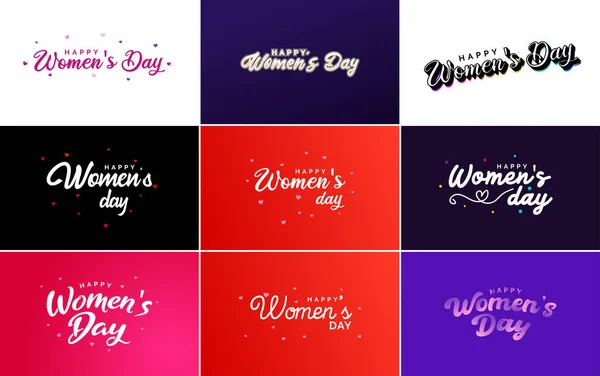 Pink Happy Women Day Typographical Design Elements Set Greeting Cards — Vettoriale Stock