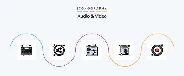 Audio Video Line Filled Flat Icon Pack Including Music Video — Stock Vector