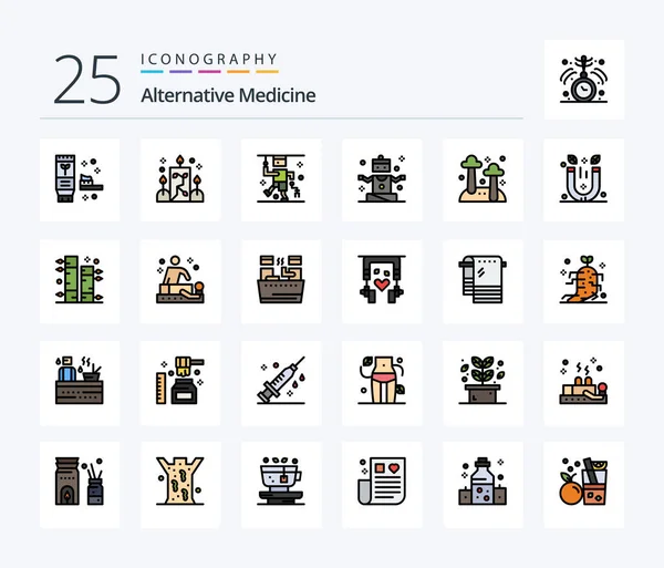 Alternative Medicine Line Filled Icon Pack Including Fungi Yoga Accident — стоковый вектор