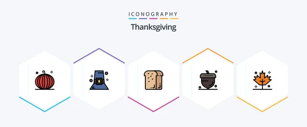 Thanksgiving Filledline Icon Pack Including Oak Autumn Thanksgiving Acorn Holiday — стоковый вектор