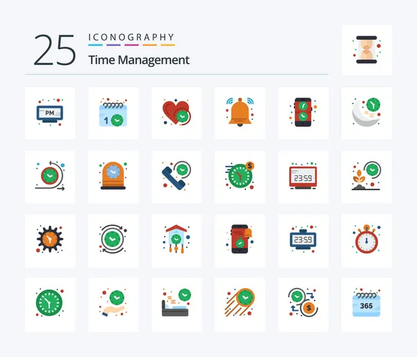 Time Management Flat Color Icon Pack Including Application Signal Clock — Stock Vector