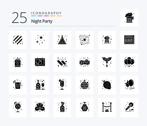 Night Party Solid Glyph Icon Pack Including Party Stool Hat — Stockvector