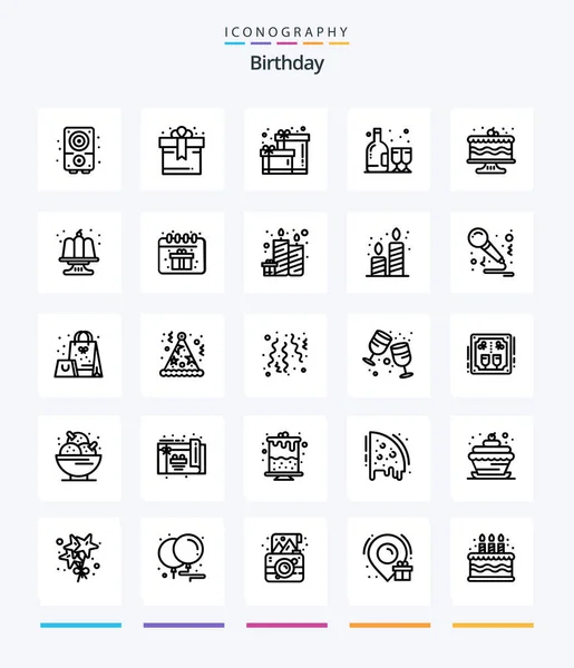 Creative Birthday Outline Icon Pack Box Birthday Birthday Party Cake —  Vetores de Stock
