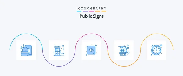 Public Signs Blue Icon Pack Including Time Trolley Arrow Shopping — Archivo Imágenes Vectoriales