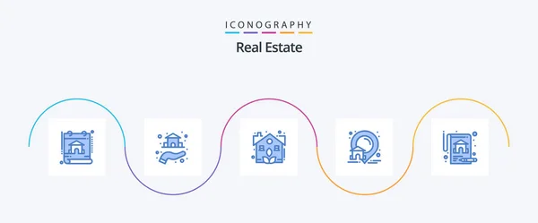 Real Estate Blue Icon Pack Including Property Real Estate Location — Stok Vektör