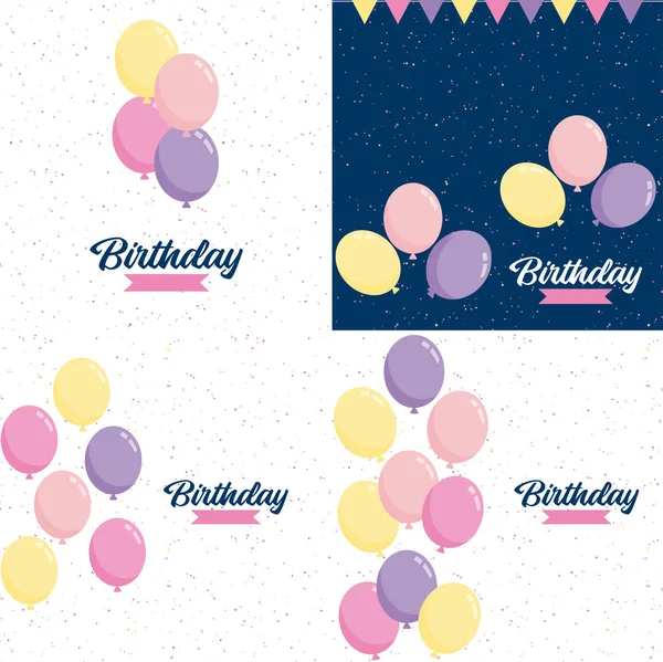 Happy Birthday Announcement Poster Flyer Greeting Card Flat Style Vector — Stockvektor
