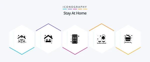 Stay Home Glyph Icon Pack Including Cooking Watering Work Plant — Vettoriale Stock
