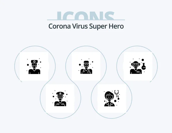 Corona Virus Super Hero Glyph Icon Pack Icon Design Professor — Stok Vektör
