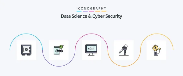 Data Science Cyber Security Line Filled Flat Icon Pack Including — Archivo Imágenes Vectoriales