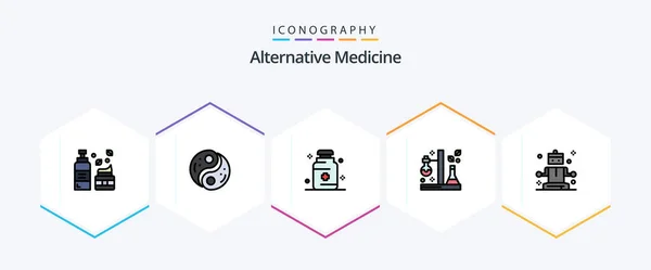 Alternative Medicine Filledline Icon Pack Including Tube Science Yin Flask — Stock Vector