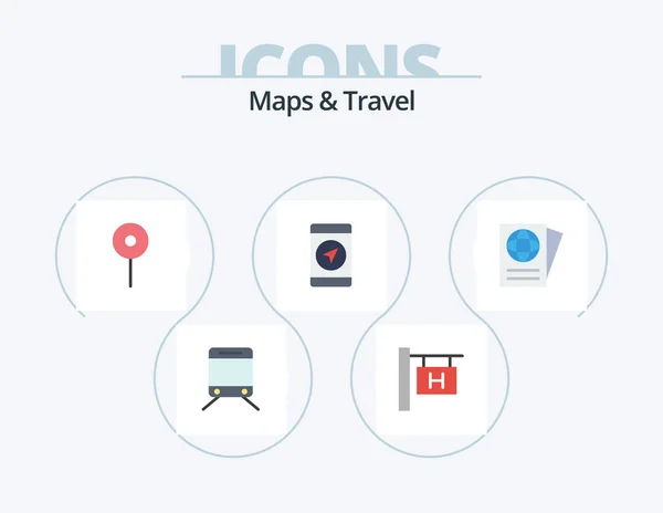 Maps Travel Flat Icon Pack Icon Design Pin Travel Document — Stock Vector