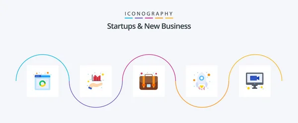 Startups New Business Flat Icon Pack Including Video Chat Marketing — Stok Vektör