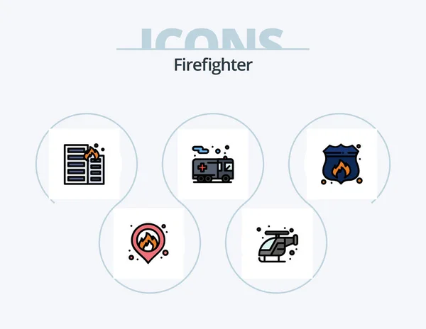Firefighter Line Filled Icon Pack Icon Design Helicopter Emergency Alert — Stock Vector