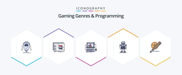 Gaming Genres Programming Filledline Icon Pack Including Robot Autonomous Tactic — Stock Vector