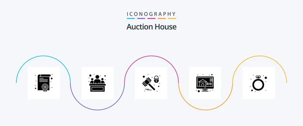 Auction Glyph Icon Pack Including Ring Diamond Lock Gift Bidding — Vettoriale Stock