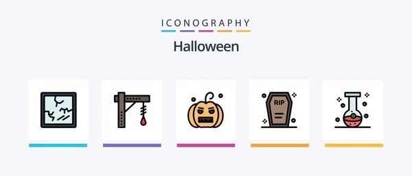 Halloween Line Filled Icon Pack Including Night Bats Skull Bat — Stock Vector