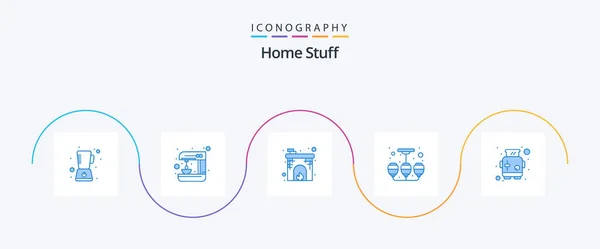Home Stuff Blue Icon Pack Including Toast Fanoos Flower Chimney — Stockový vektor