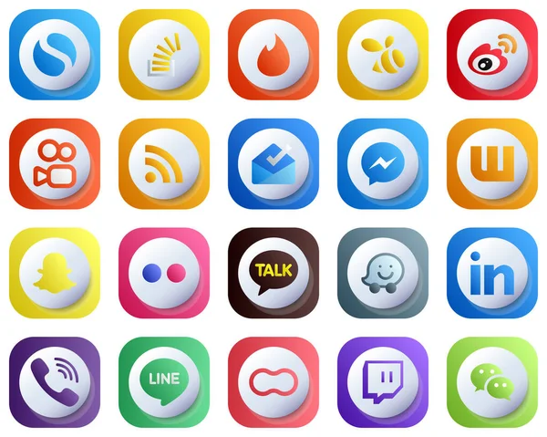 Cute Gradient Social Media Icons Popular Brands Messenger Sina Inbox — Stockvector