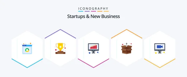 Startups New Business Flat Icon Pack Including Video Chat Analysis — Stockvector