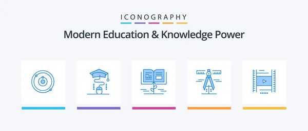 Modern Education Knowledge Power Blue Icon Pack Including Vedio Tools — Stock vektor