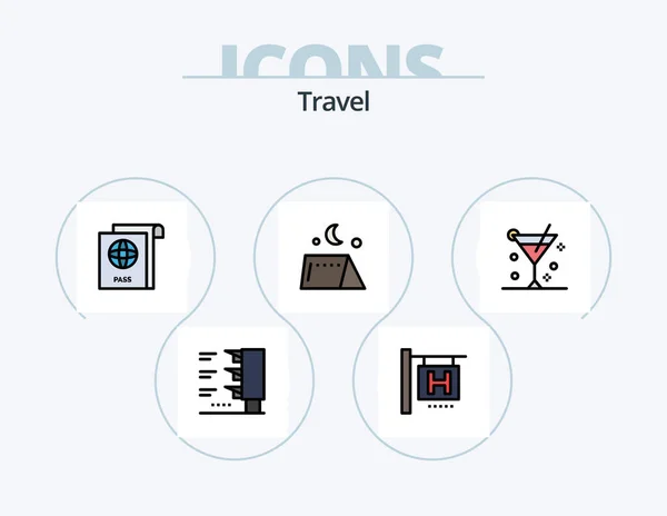Travel Line Filled Icon Pack Icon Design Chair Traffic Light — Archivo Imágenes Vectoriales
