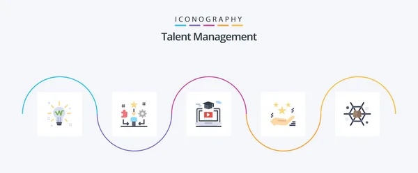 Talent Management Flat Icon Pack Including Star Hand Star Hat — Vetor de Stock