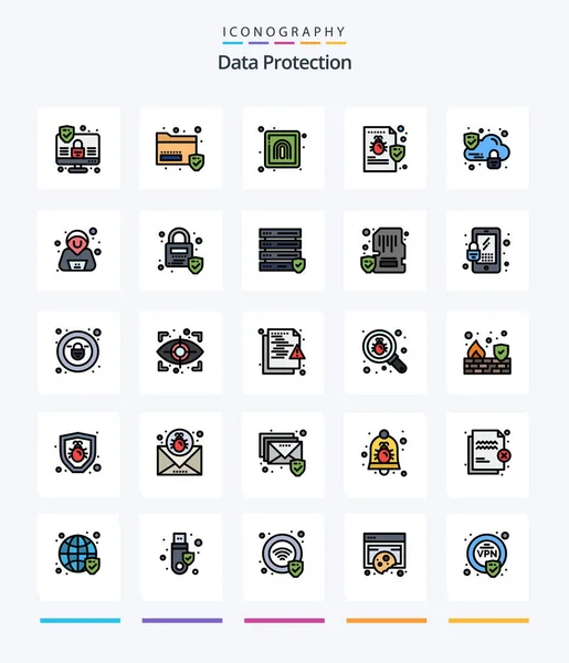 Creative Data Protection Line Filled Icon Pack Lock Virus Finger — ストックベクタ
