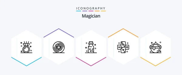 Magician Line Icon Pack Including Halloween Zodiac Bottled Tarot Astrology — Image vectorielle