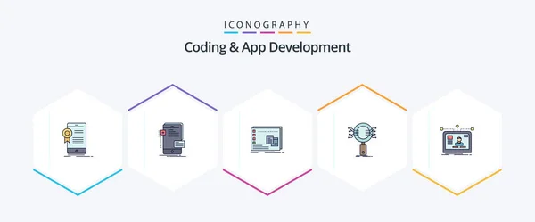 Coding App Development Filledline Icon Pack Including Information Analysis Phone — Stock Vector