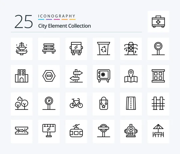 City Element Collection Line Icon Pack Including Transport City Buss — стоковый вектор