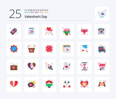 Valentines Day 25 Flat Color icon pack including roses. love. thrift-box. flower. romance