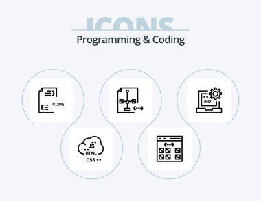 Programming And Coding Line Icon Pack 5 Icon Design. computer. app. development. management. develop