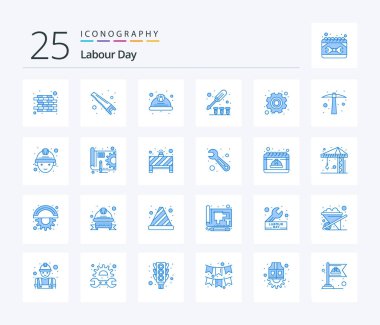 Labour Day 25 Blue Color icon pack including gear. screw. helmet. tool. driver