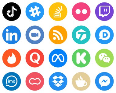 20 Unique White Icons meeting. zoom. stock. professional and twitch Flat Circle Backgrounds