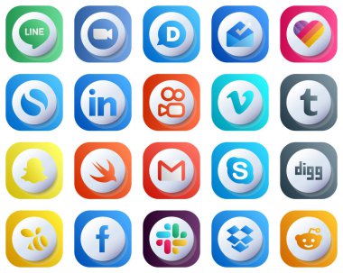 20 Cute High Resolution 3D Gradient Social Media Icons such as gmail. snapchat. simple. tumblr and vimeo icons. High-Quality and Stylish