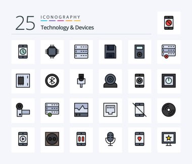 Devices 25 Line Filled icon pack including floppy. disc. electronic. devices. devices