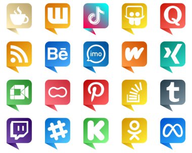 Chat bubble style Icons of Top Social Media 20 pack such as video. imo. behance and rss icons. Versatile and professional