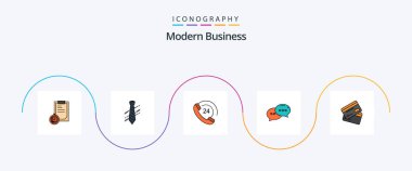 Modern Business Line Filled Flat 5 Icon Pack Including creditcard. conversation. interview. chatting. support